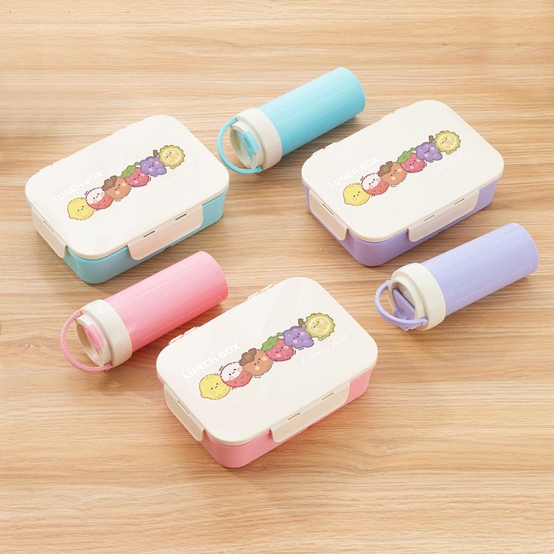 Student Rectangular Plastic PP Flip-Top Compartment Lunch Box and Water Cup Office Worker Microwave Safe Lunch Bento Box