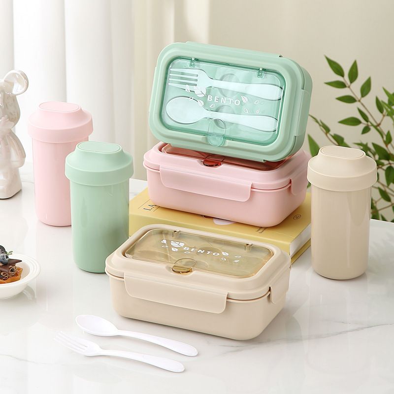 Student Minimalist Plastic Compartment Lunch Box Microwave Heating Lunch Bento Box Kids Food Container with Lid