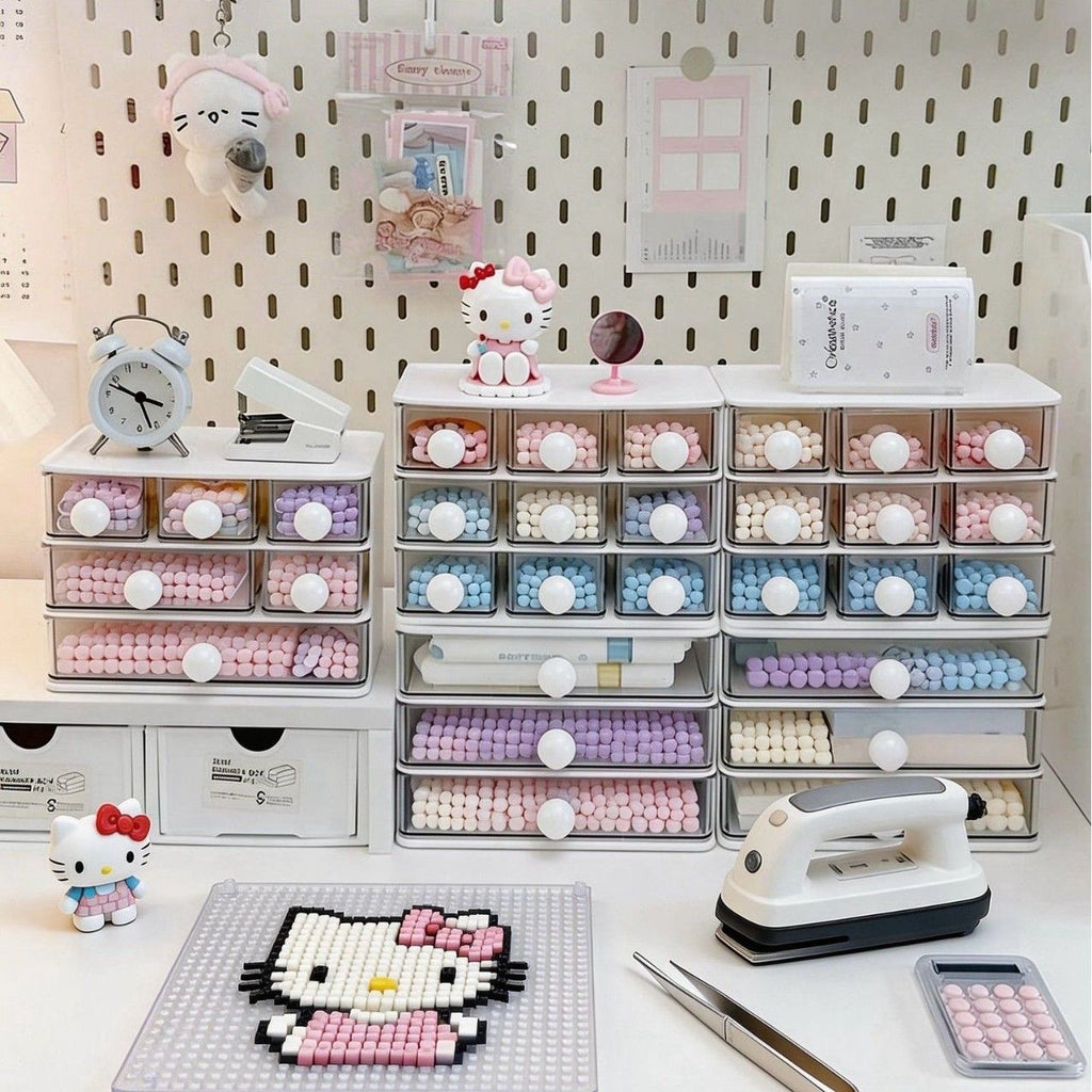 Minimalist Student Dorm Drawer-Type Desktop Storage Box Office Stationery Perler Beads Storage Classified Transparent