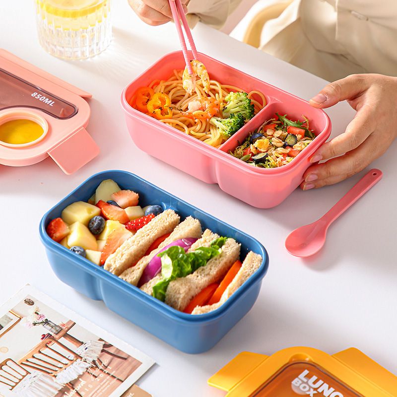 Japanese Style INS Style Student Compartment Plastic Lunch Box Office Worker Lunch Bento Box Portable Sauce Box