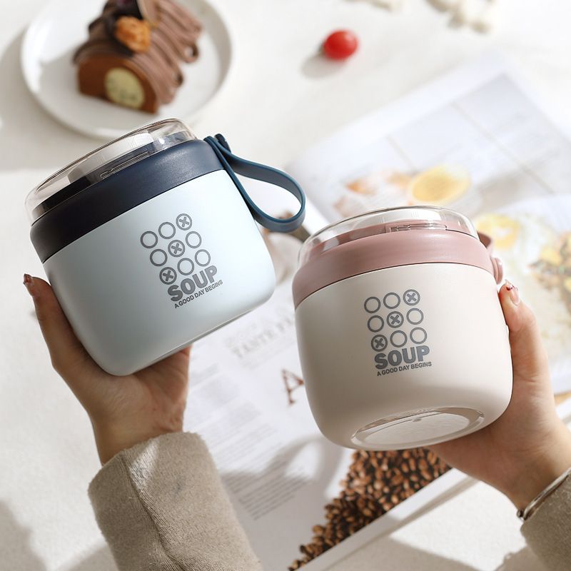 INS Japanese Style 304 Stainless Steel Soup Cup Student Breakfast Cup Portable Porridge Jar with Handle Water Cup