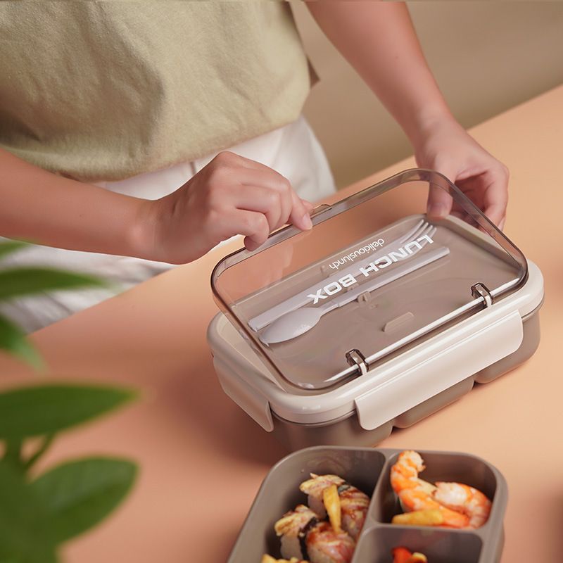 Minimalist Microwave Lunch Box Compartment Sealed Bento Box Student Office Worker Plastic Lunch Box with Cutlery