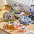 Kids Cartoon Cute and Fun Plastic Compartment Lunch Box Student Cafeteria Takeout Buckle Lunch Bento Box with Lid