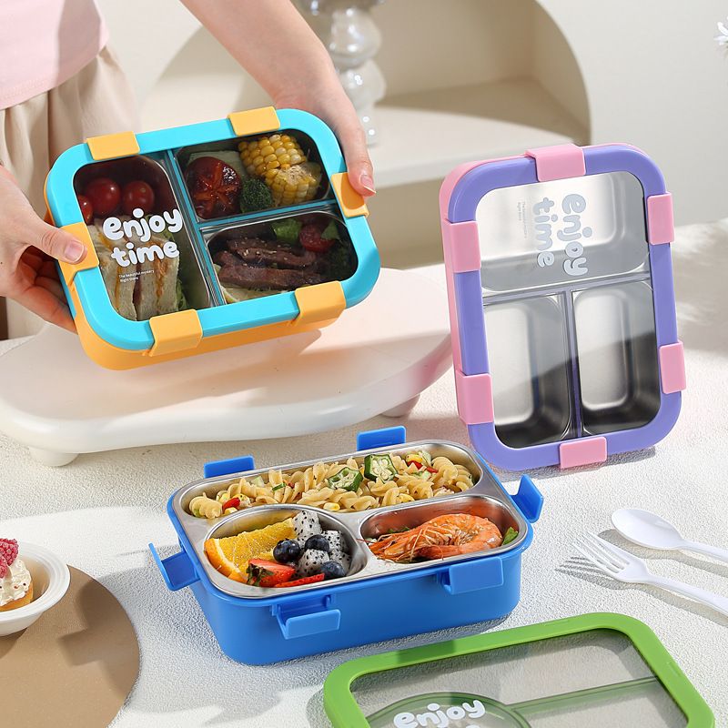 Minimalist Student Rectangular Buckle Compartment Lunch Box Office Worker Cafeteria Takeout 304 Stainless Steel Lunch Bento Box