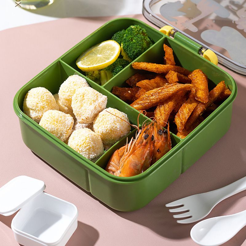 Cartoon Kids Plastic Square Compartment Lunch Box Student Portable Outdoor Travel Food Container Lunch Box