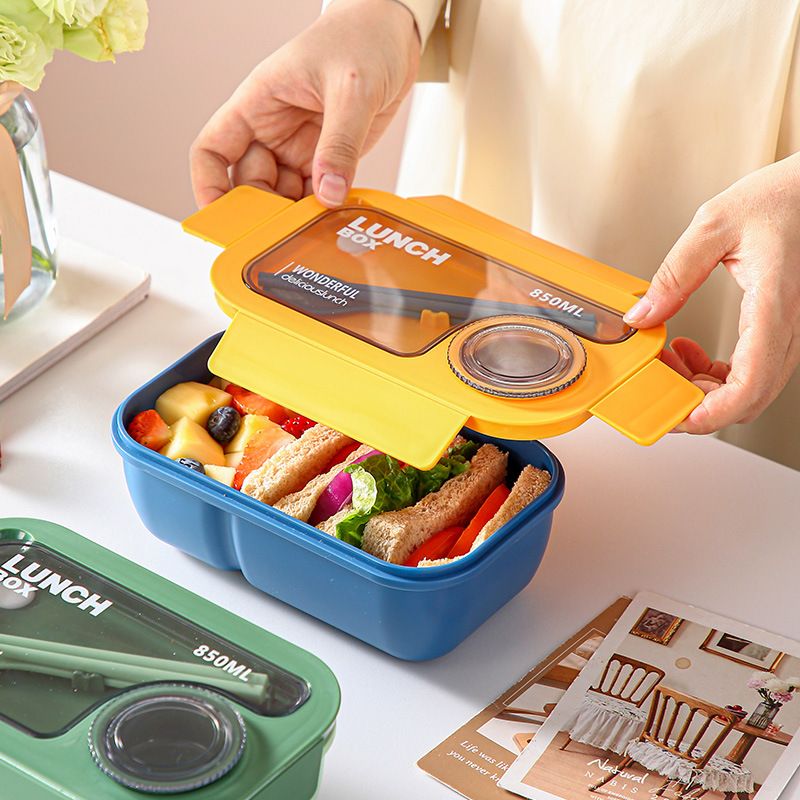 Japanese Style INS Style Student Compartment Plastic Lunch Box Office Worker Lunch Bento Box Portable Sauce Box