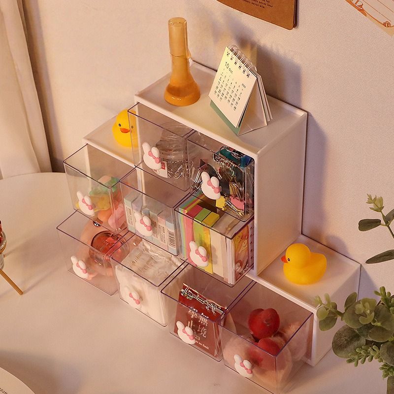 Cartoon Rabbit Student Desktop Storage Box Drawer-Type Compartment Stationery Clip Perler Beads Organizer Box Storage Box