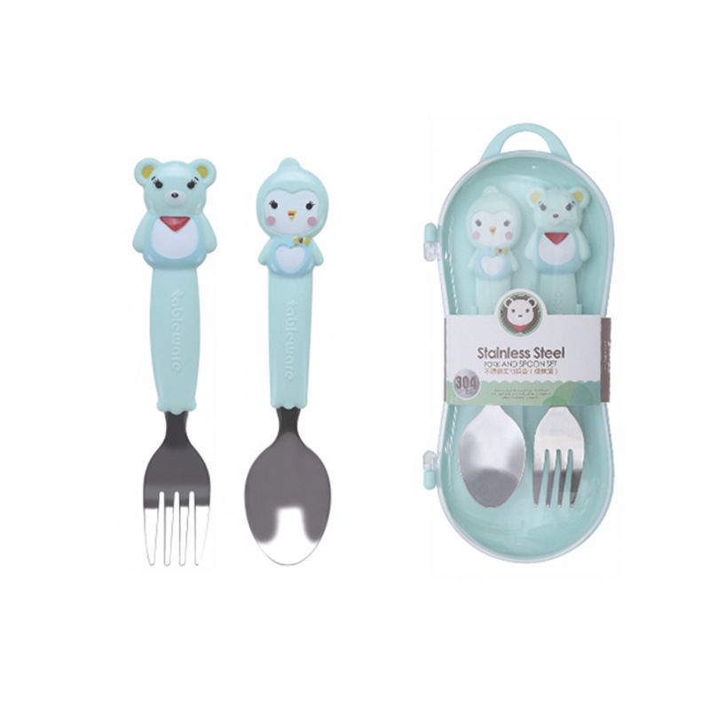 Cartoon Kids Tableware 304 Stainless Steel Spoon and Fork Portable Infant Baby Baby Food Training Spoon and Fork Feeding Tableware