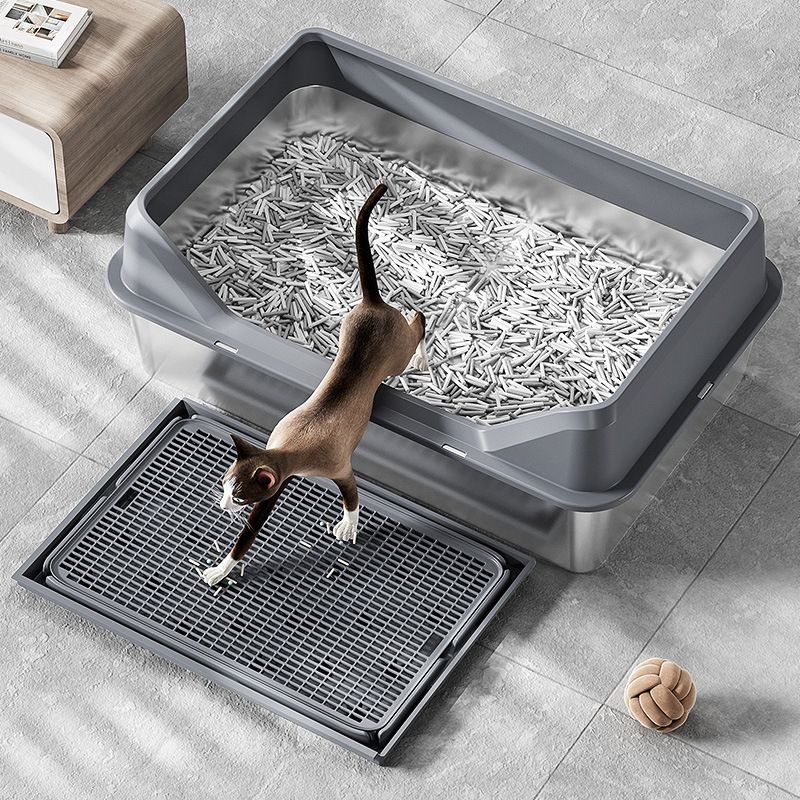 Stainless Steel Cat Litter Box Anti-Splash Cover Cat Litter Mat Anti-Tracking Sand Leaking Mat Anti-Leak Urine Pet Cat Toilet