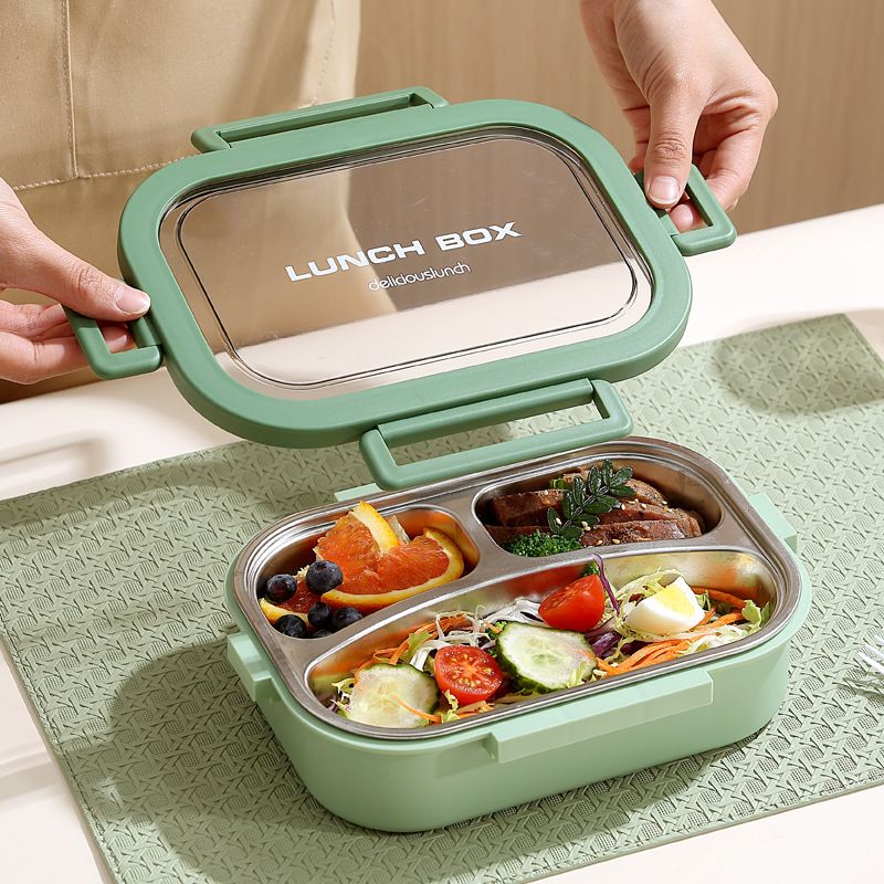 Minimalist Office Worker 304 Stainless Steel Compartment Lunch Box Student Dorm Takeout Food Container Lunch Bento Box with Spoon and Fork