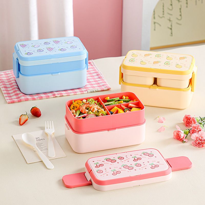 Student Cartoon Japanese Style Double-Layer Lunch Box Office Worker Portable Microwave Safe Bento Box Food Container
