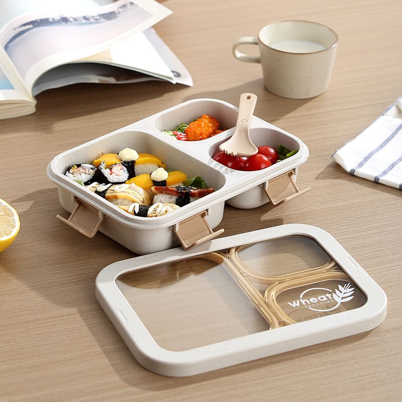 Student Minimalist Wheat Compartment Lunch Box Office Worker Cafeteria Takeout Buckle Bento Box Light Food Container