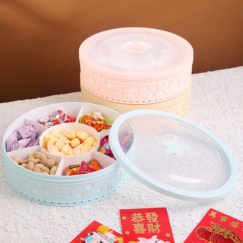 New Year Festive Compartment Candy Box Transparent Round Plastic Snack Box Nuts Sunflower Seeds Almonds Storage Box