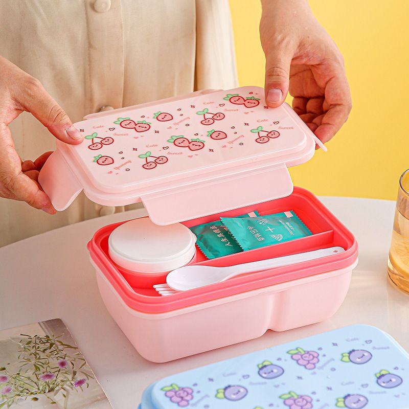 Cute INS Style Student Compartment Rectangular Lunch Box Candy Color Lunch Bento Box Microwave Safe Food Container