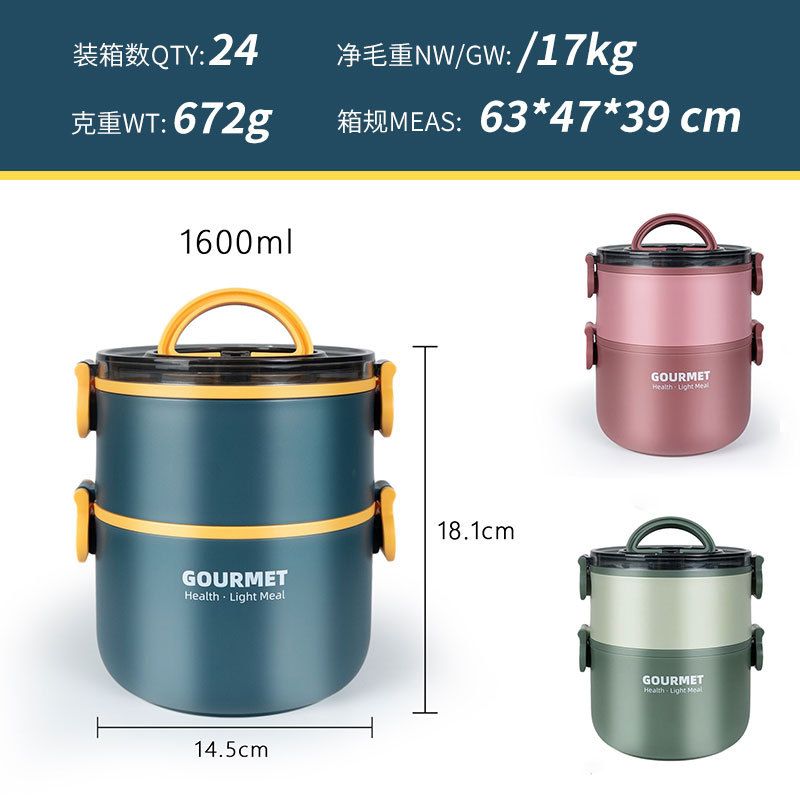 New Stainless Steel Round Lunch Box Double-Layer Student Plastic Bento Box Multi-Layer Lunch Box Portable