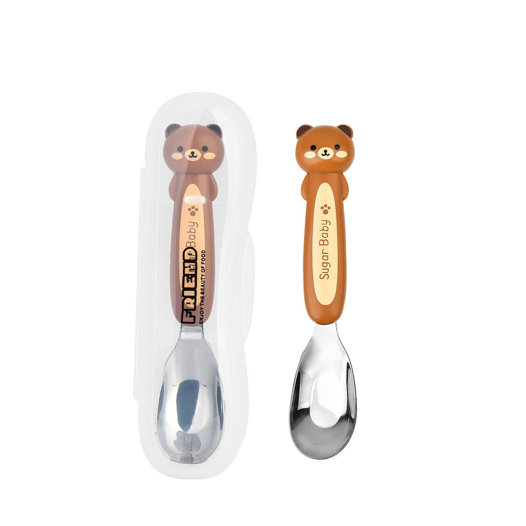 Cartoon Little Bear Rabbit Kids 304 Stainless Steel Spoon Baby Study Eating Spoon Travel Portable Single Pack
