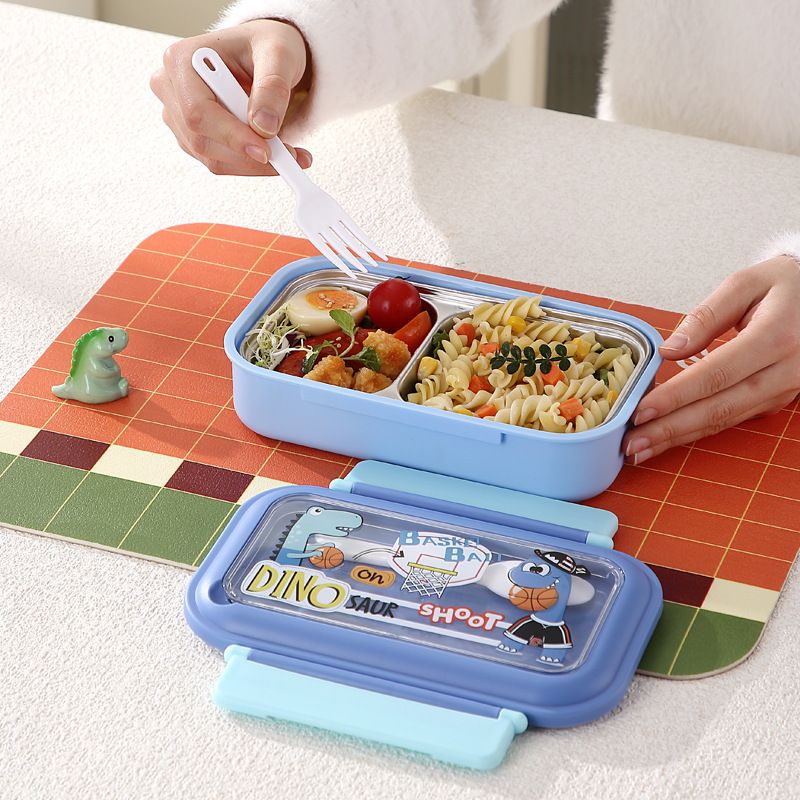 Cartoon Cute Kids Small Compartment Lunch Box Student 304 Stainless Steel Lunch Bento Box with Cutlery