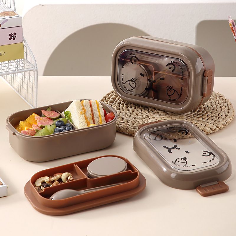 Cartoon Kids Capybara Plastic Compartment Lunch Box Student Lunch Bento Box Portable Food Container