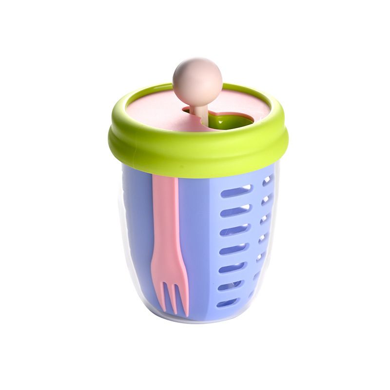 Stylish Student Picnic Fruit Cup Double-Layer Draining Fork Portable Oatmeal Cup Salad Cup