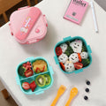 Cartoon Student Compartment Plastic Lunch Box with Spoon and Fork Kids Lunch Bento Box Outdoor Portable Travel Food Container