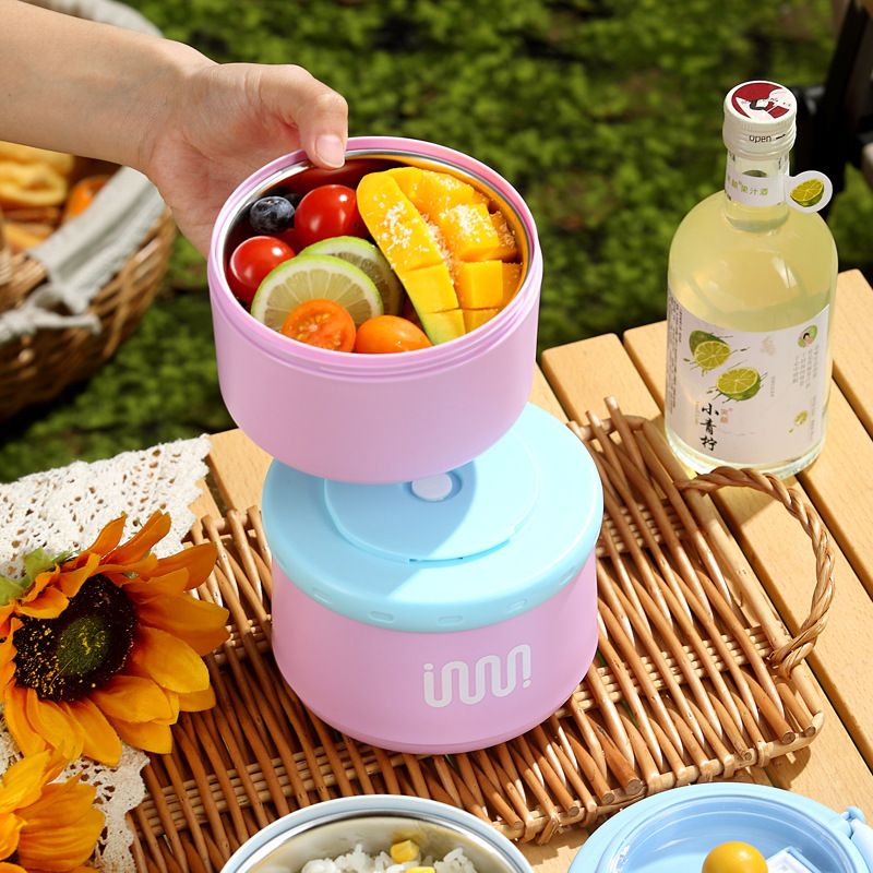 Office Worker Portable 304 Stainless Steel Soup Cup and Porridge Jar Single/Double Layer Round Bucket Lunch Box Student Bento Box