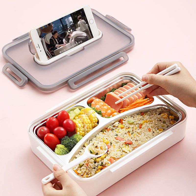 Office Worker 304 Stainless Steel Japanese Style Compartment Lunch Box Large Capacity Student Cafeteria Takeout Lunch Bento Box with Lid