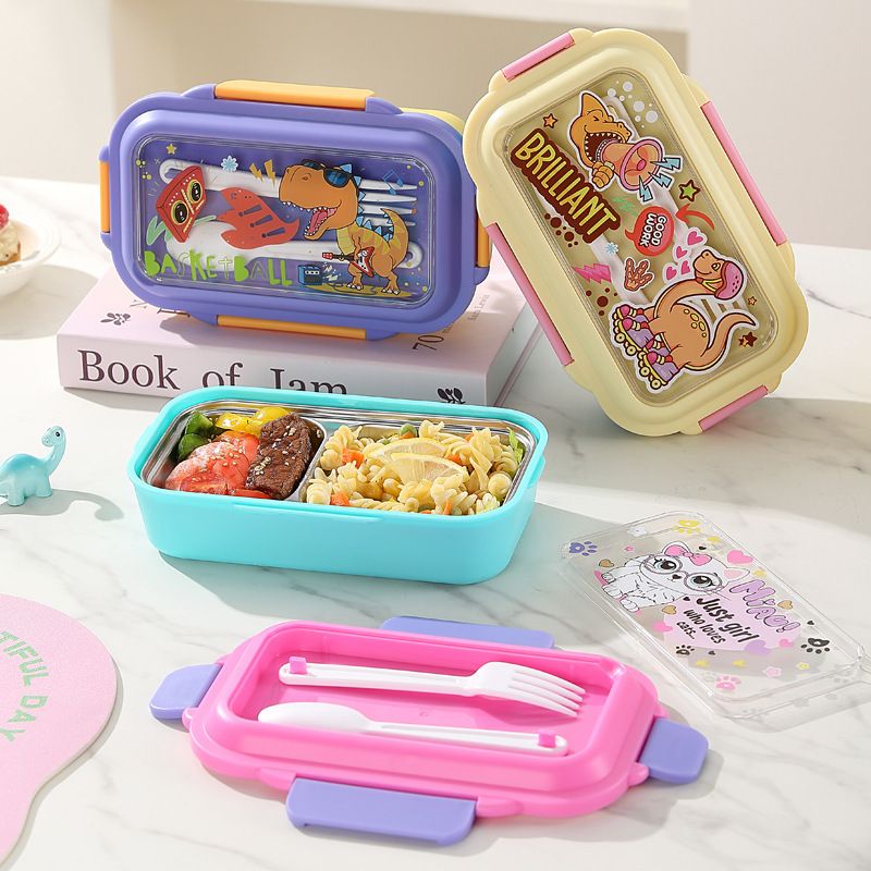 Kids Cartoon 304 Stainless Steel Compartment Small Lunch Box Snack Food Container Student Lunch Bento Box with Lid