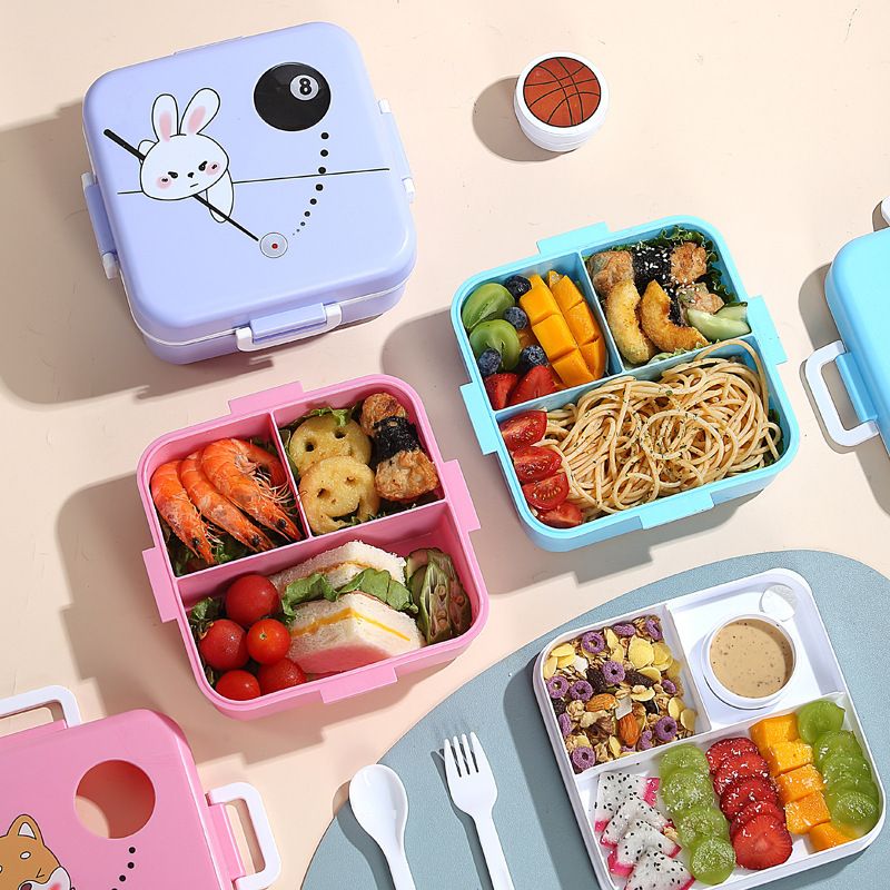 Cartoon Square Compartment Lunch Box Student Microwave Safe Lunch Bento Box Kids Travel Small Food Container