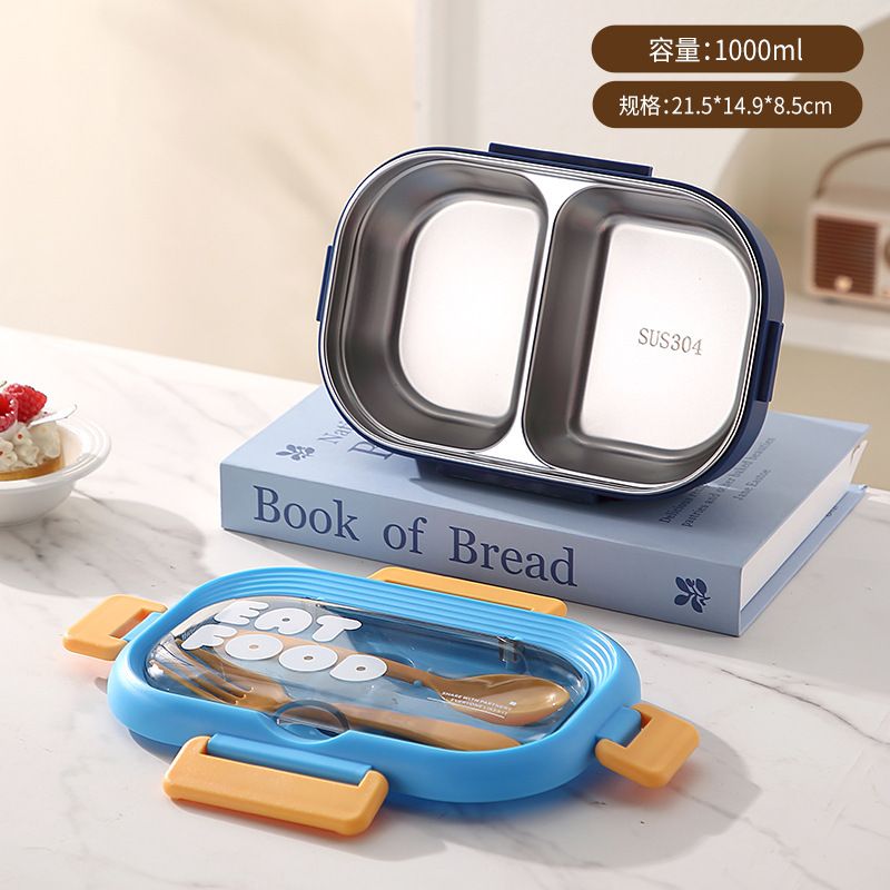 Office Worker Minimalist 304 Stainless Steel Compartment Lunch Box with Cutlery Student Portable Lunch Bento Box Water Cup