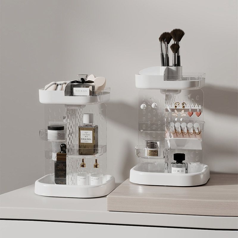 Rotating Cosmetic Storage Box Transparent Acrylic Storage Turntable Desktop Vanity Skincare Lipstick Organizer Rack