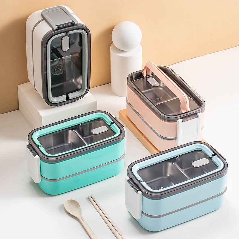 Student 304 Stainless Steel Compartment Lunch Bento Box Office Worker Portable Double-Layer Lunch Box Cafeteria Food Container