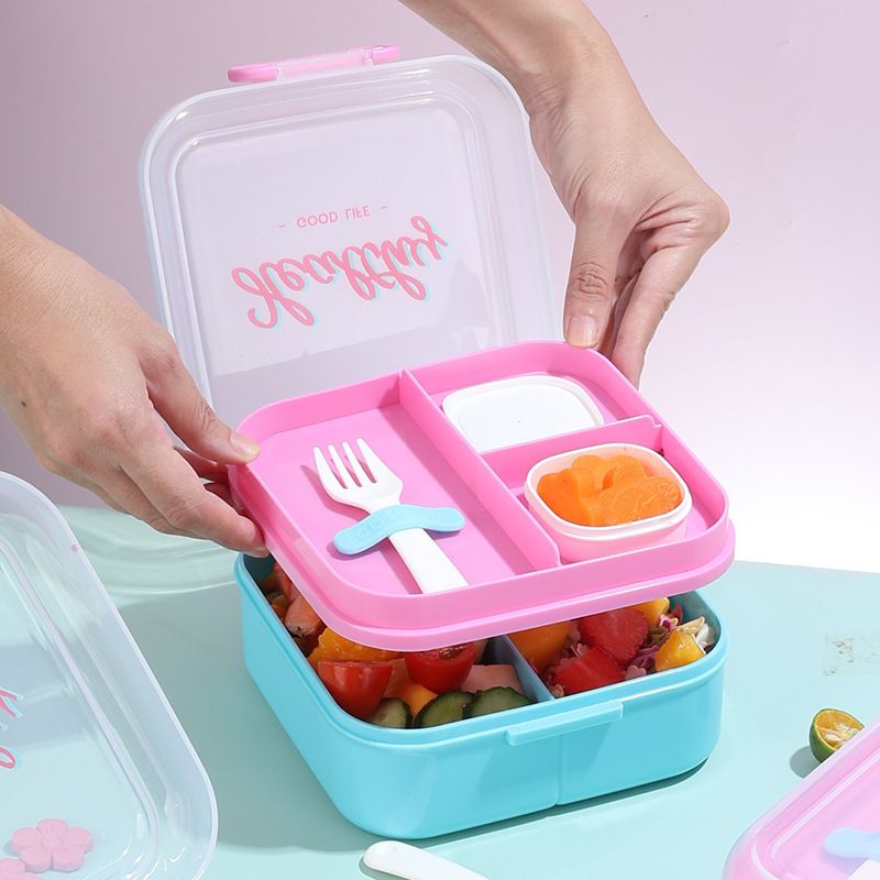 Minimalist Transparent Compartment Lunch Box Student Lunch Bento Box Microwave Safe Portable Food Container Logo