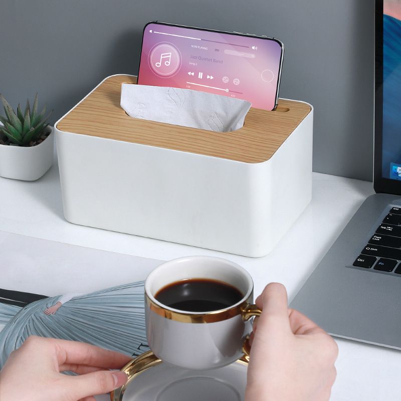Household Minimalist Desktop Tissue Dispenser Wood Grain Living Room Dining Room Plastic Storage Tissue Box Printed Ad Logo Gift