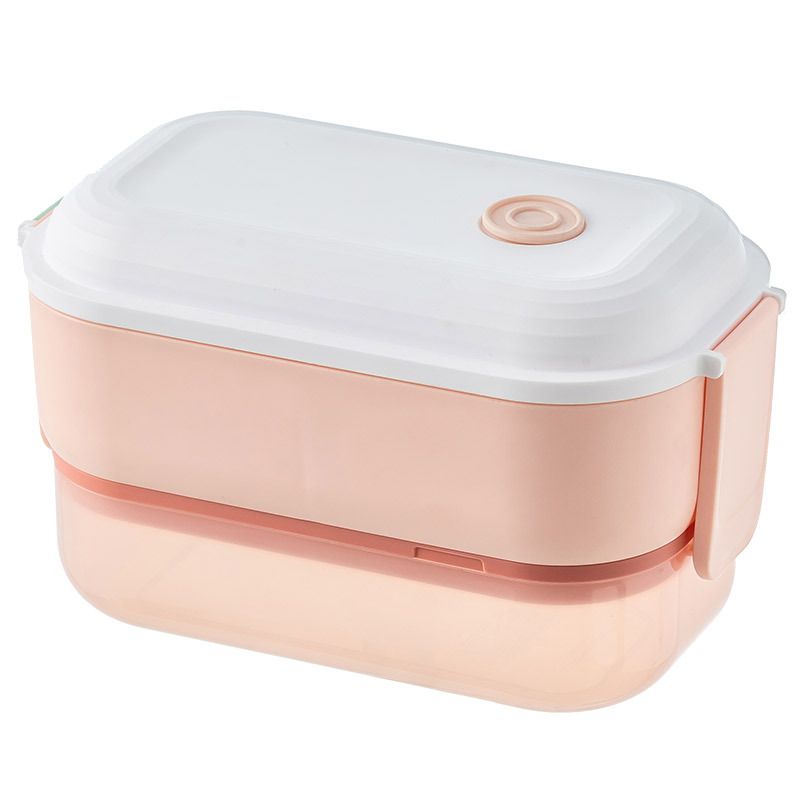 Student Minimalist Double-Layer Buckle Compartment Lunch Box Office Worker Lunch Bento Box Spoon and Fork Portable Food Container
