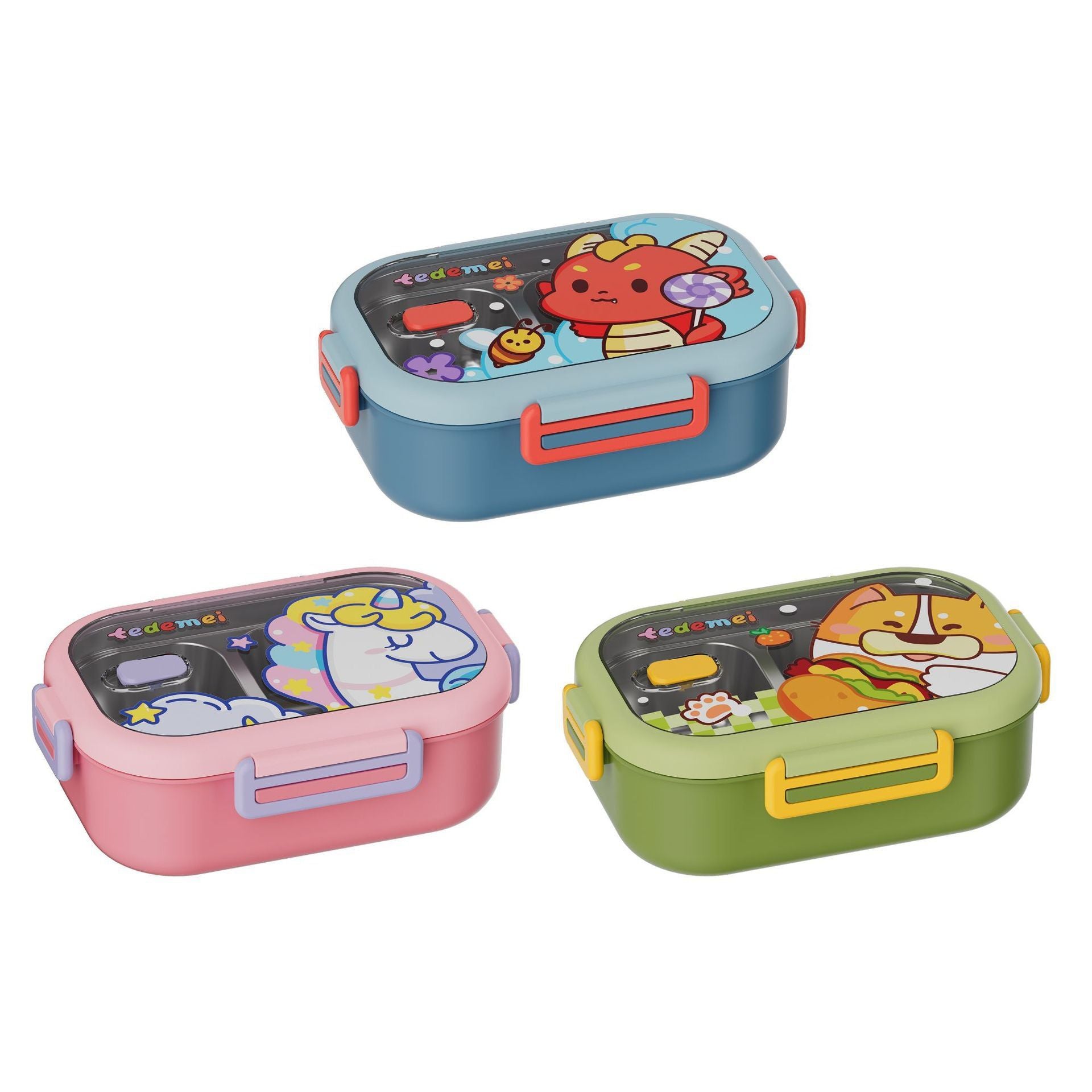 Kids Cartoon Compartment Lunch Box Student 304 Stainless Steel Lunch Box Portable Large Capacity Bento Box Travel Food Container