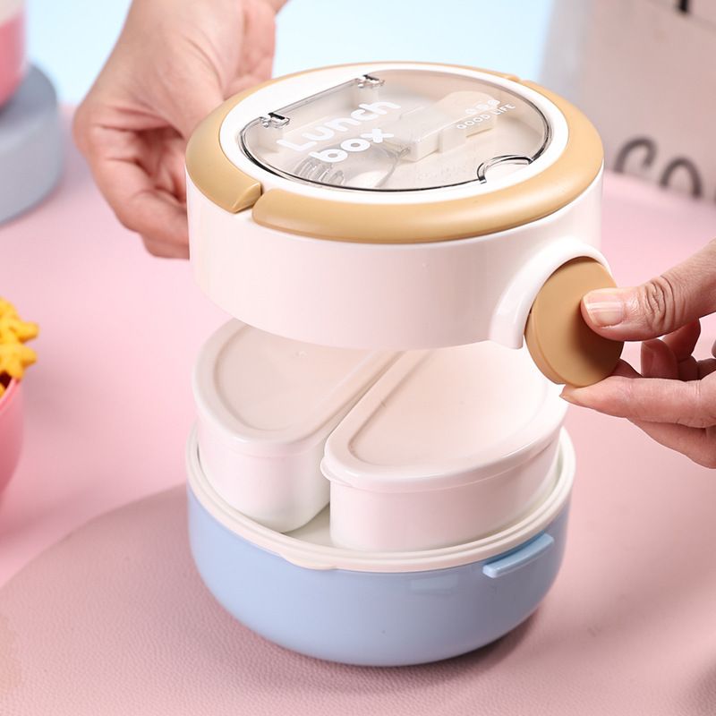 Minimalist Double-Layer Stainless Steel Lunch Box Sauce Box Student Office Worker Portable Lunch Bento Box with Cutlery