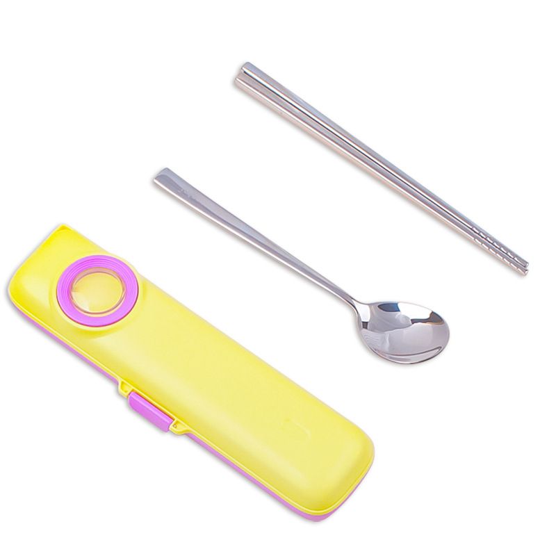Dopamine Student 304 Stainless Steel Spoon and Chopsticks Tableware Set Portable Travel 2-Piece Set with Box Gift Tableware Pack