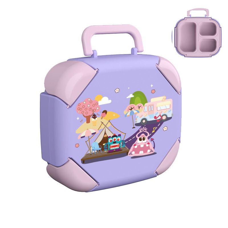 Student Cartoon Portable Compartment Lunch Box Kids Portable Travel Lunch Bento Box Microwave Safe Heating