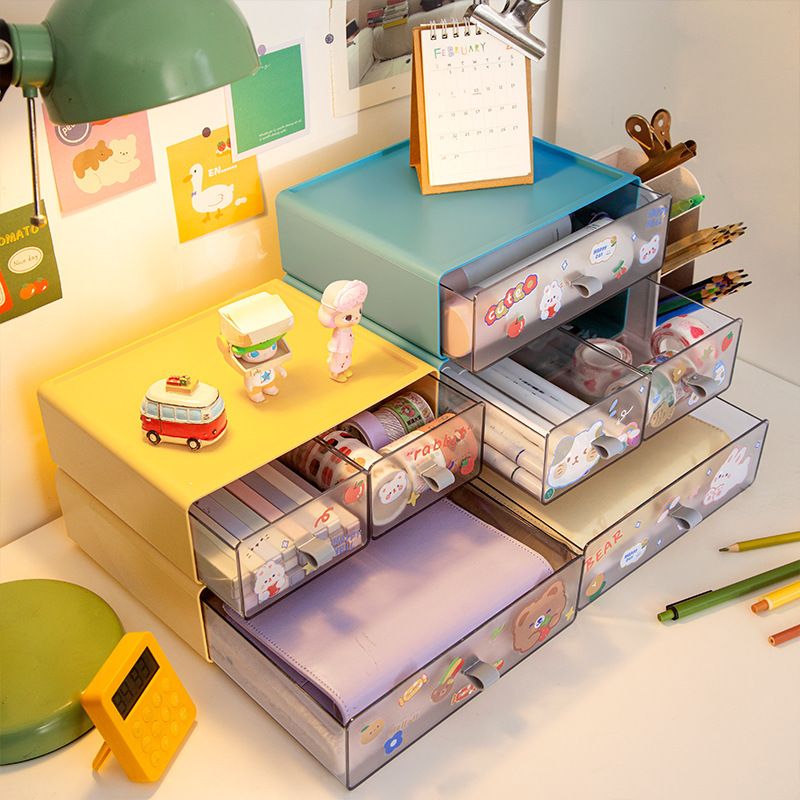Student INS Transparent Drawer-Type Desktop Perler Beads Storage Box Office Desk Stationery Storage Cabinet Organizer Rack