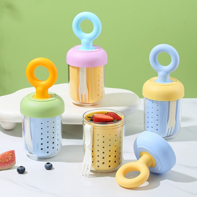 Stylish Student Oatmeal Cup Yogurt Cup Outdoor Picnic Camping Double-Layer Fruit Cup Fork Draining