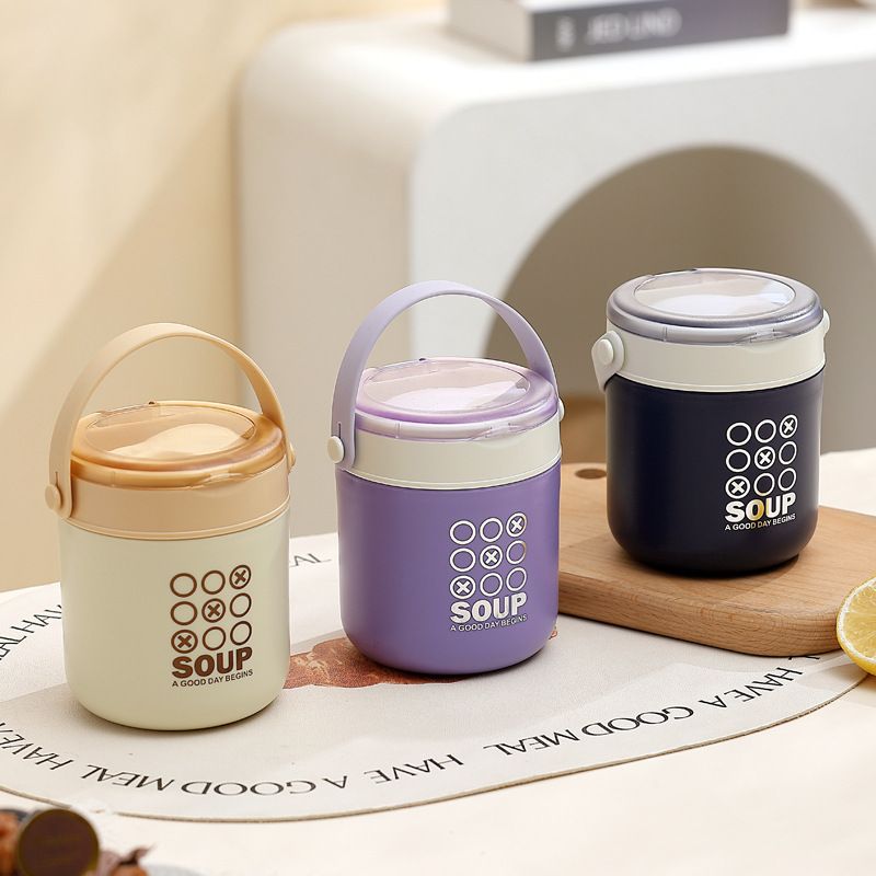 304 Stainless Steel Soup Cup Student Portable Breakfast Cup Milk Cup Stylish with Cutlery Oatmeal Cup Porridge Jar