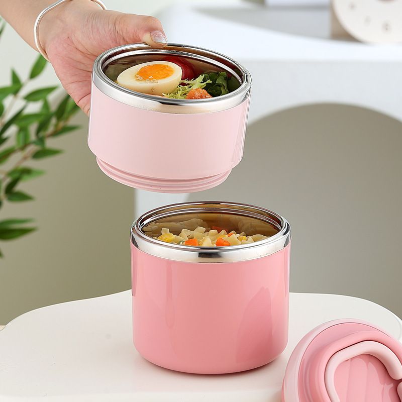 Minimalist Student 304 Stainless Steel Lunch Box Office Worker Large Capacity Multi-Layer Round Bucket Portable Lunch Box