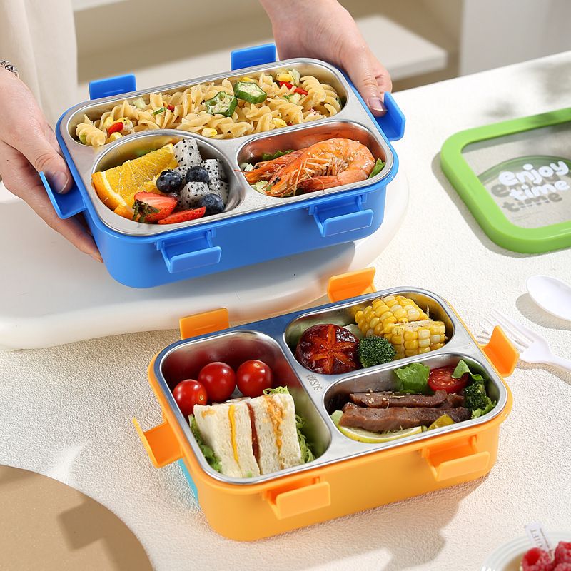 Minimalist Student Rectangular Buckle Compartment Lunch Box Office Worker Cafeteria Takeout 304 Stainless Steel Lunch Bento Box