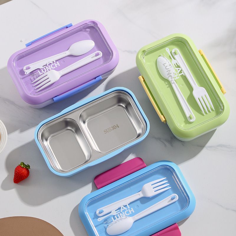 Student 304 Stainless Steel Fresh Compartment Lunch Box with Cutlery Office Worker Lunch Box Takeout Bento Box