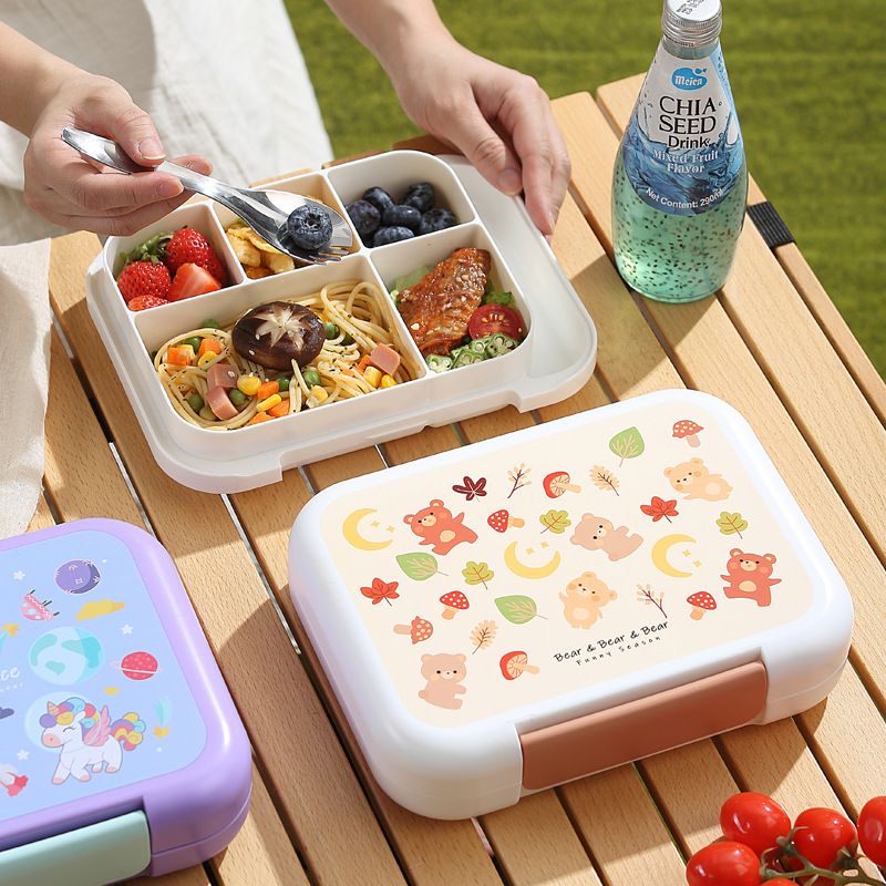 Caja de almuerzo bento con compartimentos de acero inoxidable 304 + PP + AS + silicona al por mayor