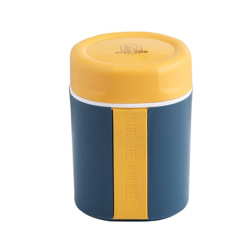 Creative Color Block Student Stainless Steel Soup Cup with Spoon Office Worker Bento Portable