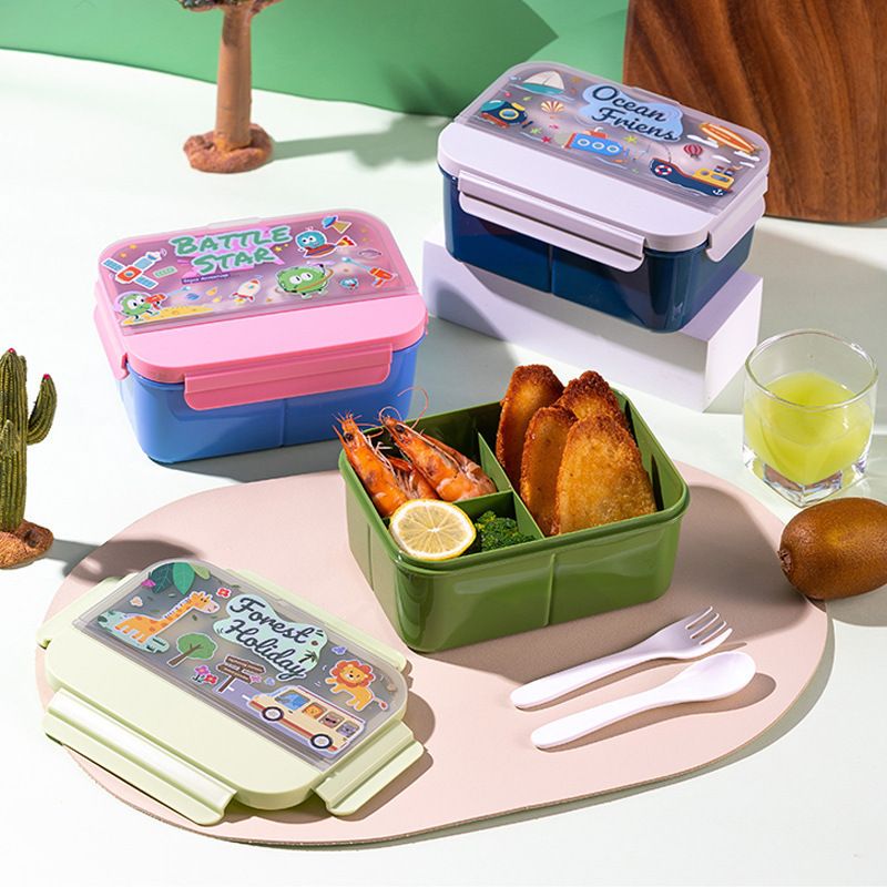 Kids Cartoon Plastic Lunch Box and Water Cup Set Student Lunch Bento Box Travel Portable Food Container Microwave Safe Heating