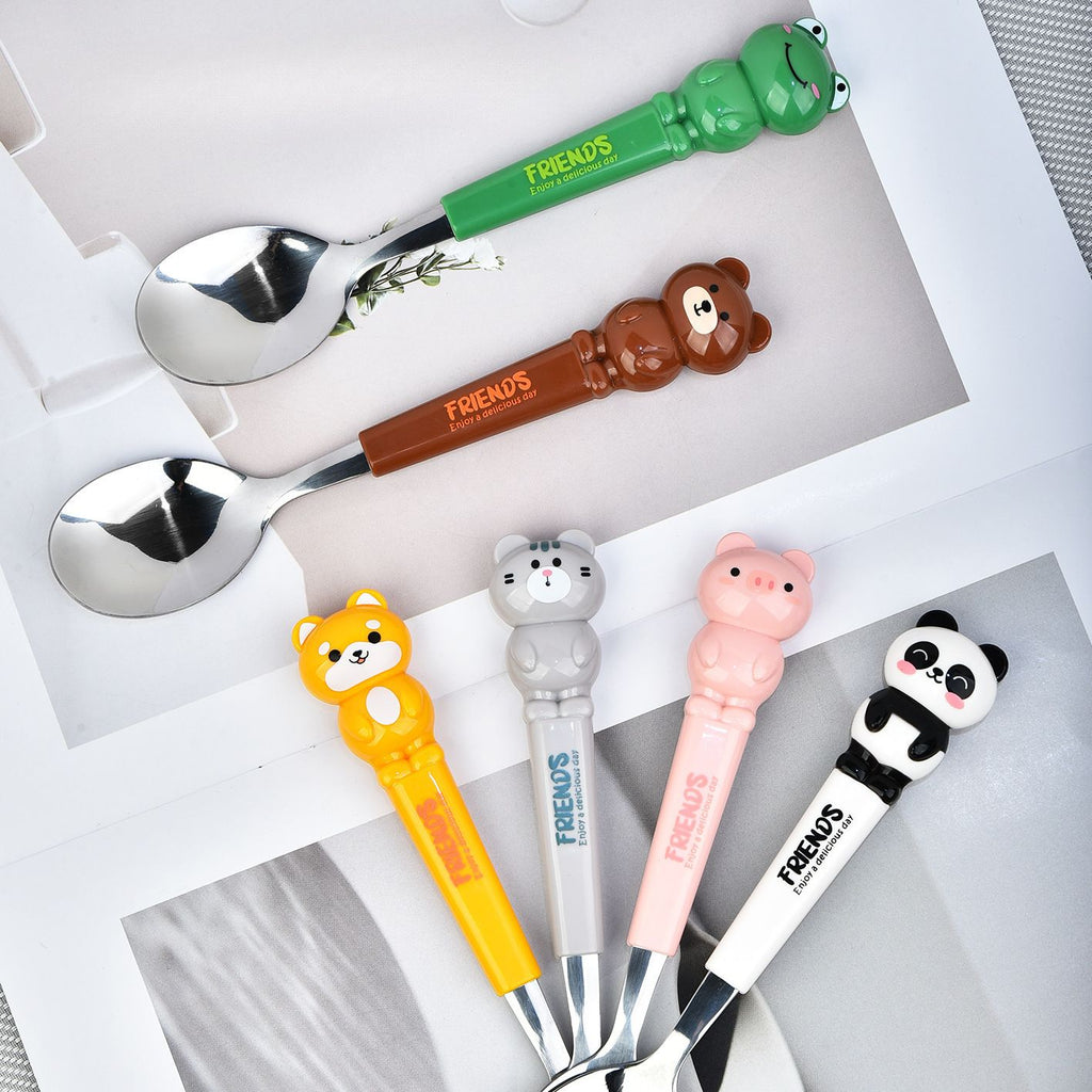 Cartoon Little Bear Frog Stainless Steel Tableware Set Student Spoon and Fork Set 2-Piece Set Storage Portable Travel