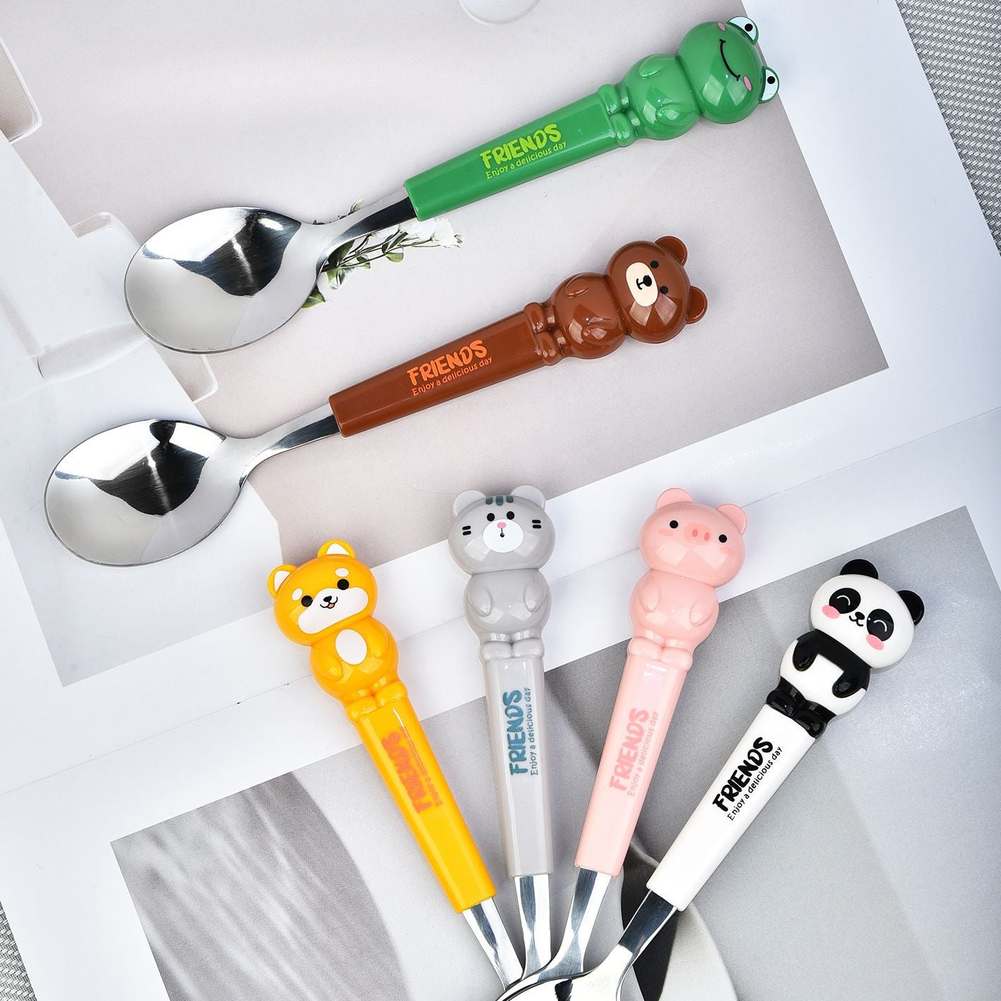 Cartoon Little Bear Frog Stainless Steel Tableware Set Student Spoon and Fork Set 2-Piece Set Storage Portable Travel