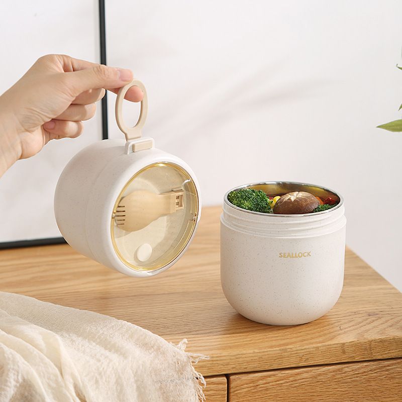 Student 304 Stainless Steel Lunch Box Office Worker Portable Wheat Soup Cup with Lid Spoon Oatmeal Cup Porridge Jar